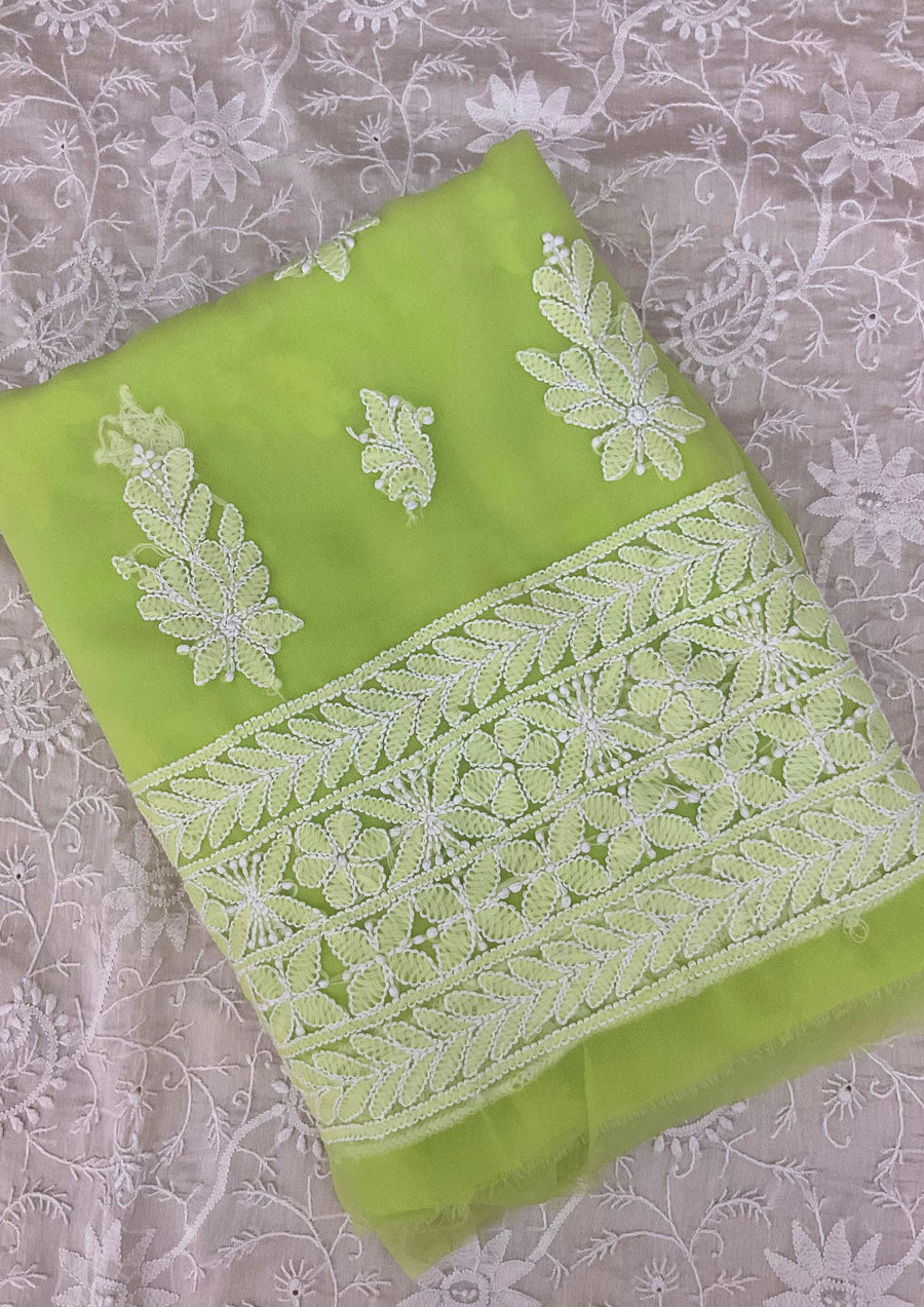 Georgette Unstitched Chikankari Suit 3 pc - Lime Green