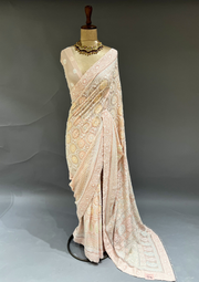 Chikankari Georgette Saree & Blouse - Blush Pink