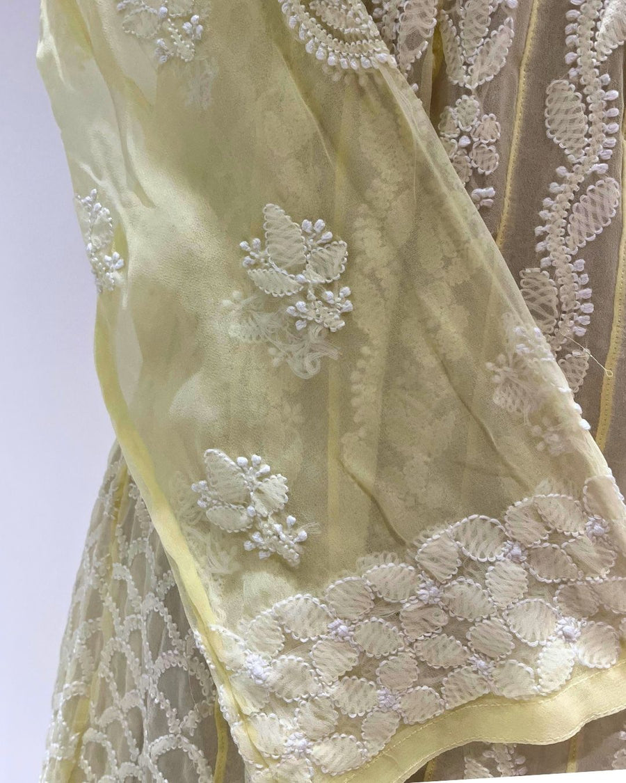 Georgette Anarkali Chikankari Kurta- Lemon Yellow