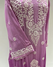 Viscose Anarkali Chikankari Kurta - Light Plum
