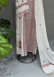 Mul Chanderi Chikankari Unstitch 2pc Anarkali - White & Red