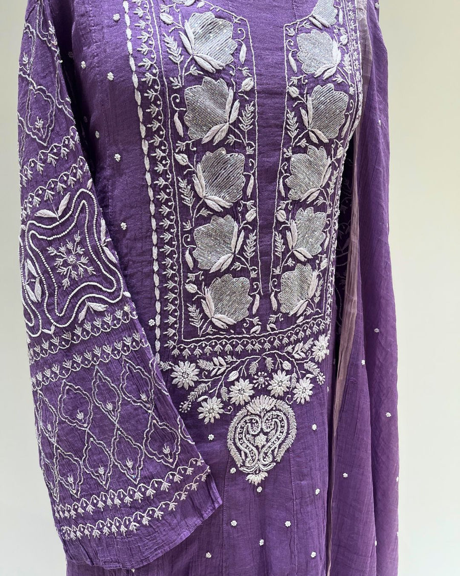Tissue Chikankari Unstitched Anarkali - Amethyst Purple