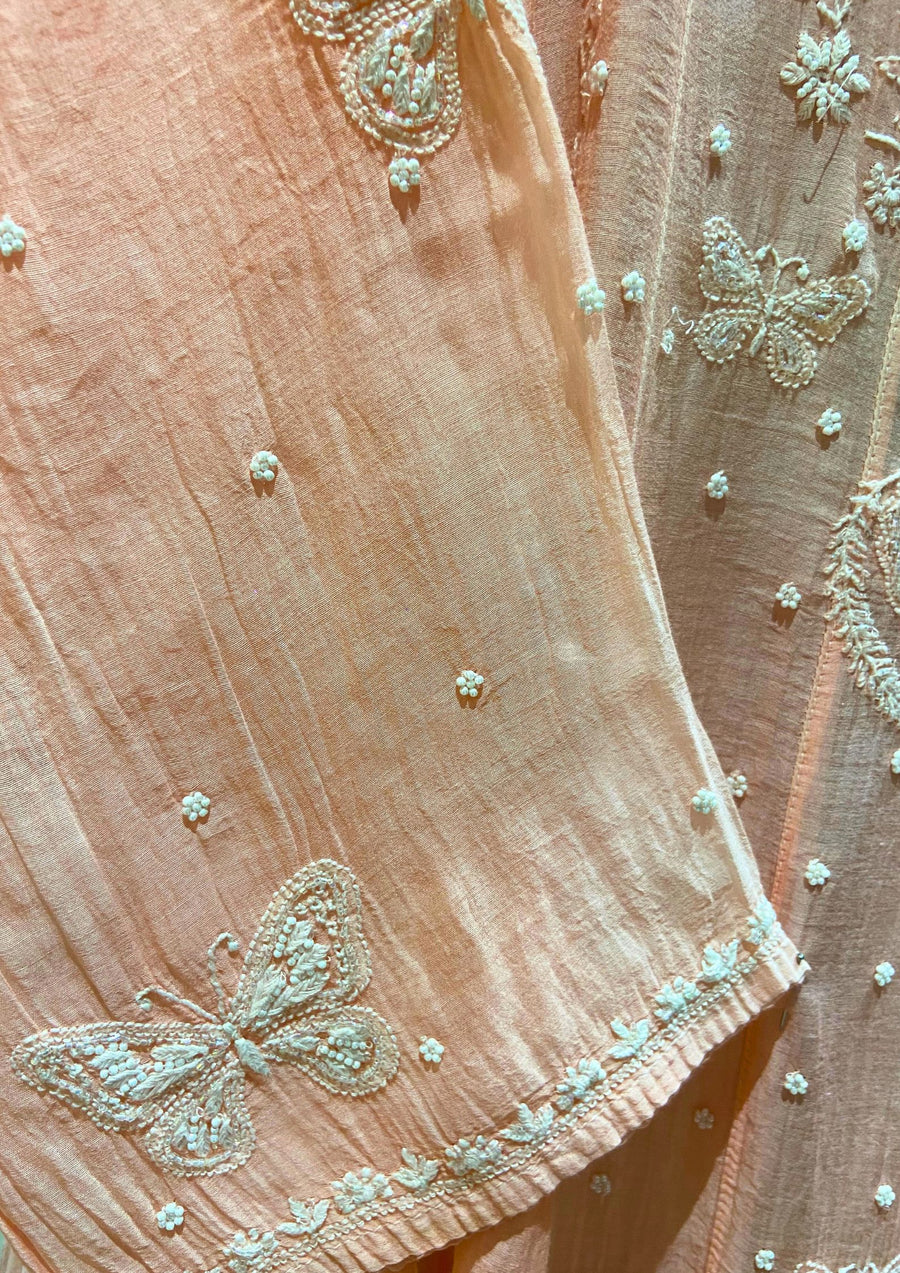 Mul Chanderi Anarkali - Coral Peach
