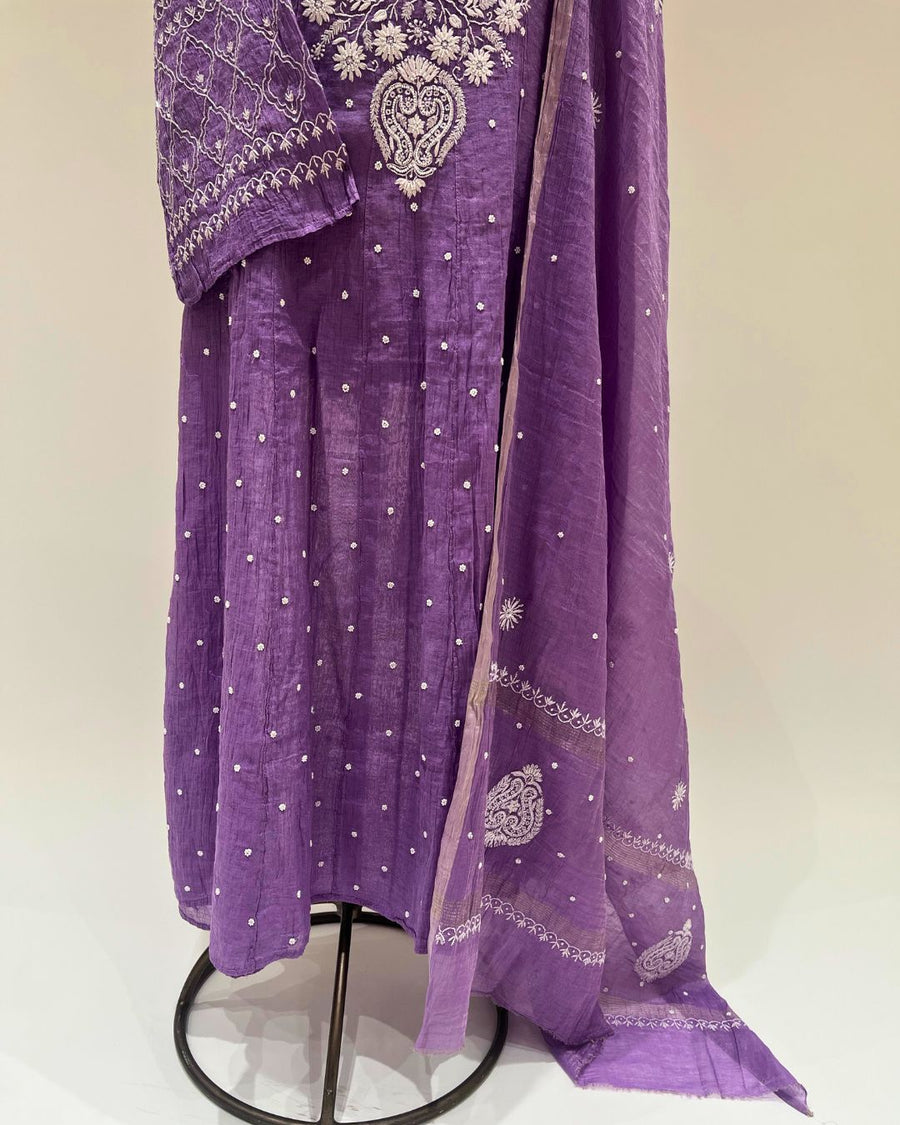 Tissue Chikankari Unstitched Anarkali - Amethyst Purple