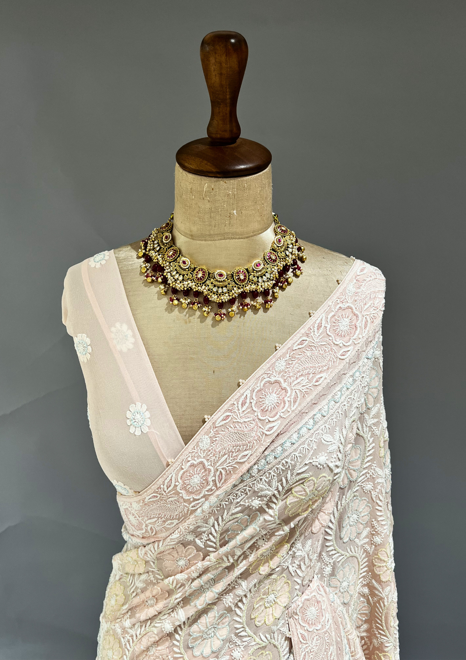 Chikankari Georgette Saree & Blouse - Blush Pink