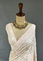 Chikankari Georgette Saree & Blouse - Blush Pink