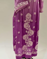 Viscose Anarkali Chikankari Kurta - Light Plum