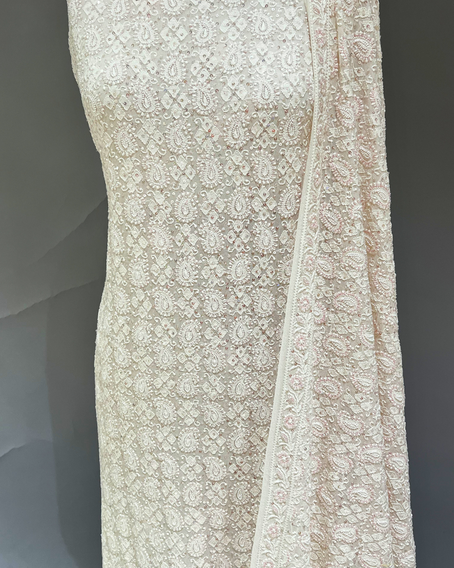 Chikankari Georgette Kurta ans Dupatta Set - Ivory