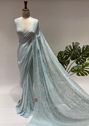 Viscose Chikankari Saree - Powder Blue