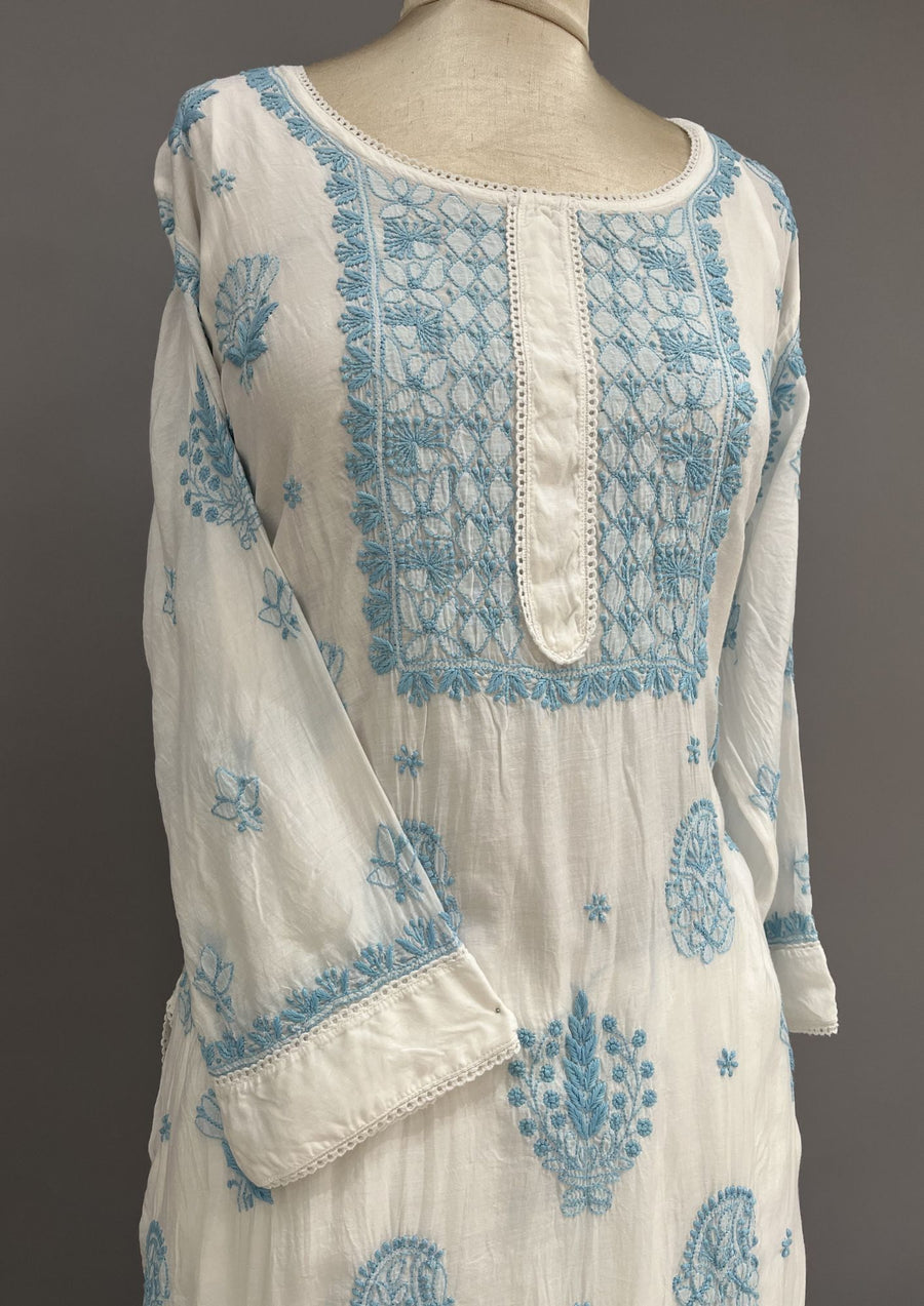 Muslin Chikankari Co-ord Set - White