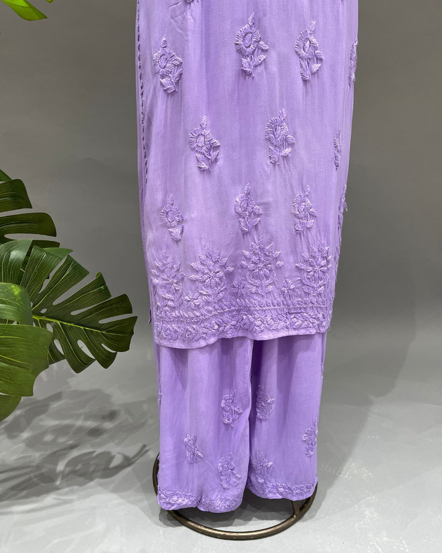 Rayon Chikankari Kurta and Bottom set - Amethyst Purple