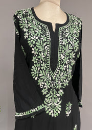 Rayon Chikankari Kurti - Black & Green