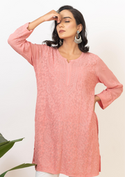 Georgette chikankari short kurta - dusty pink