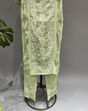 Chanderi Chikankari Co-ord Set - Pistachio Green
