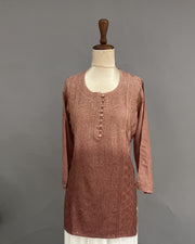 Muslin Chikankari Short Kurti - Brown Ombre