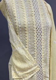 Chikankari Mul Chanderi Anarkali set - Daffodil Yellow