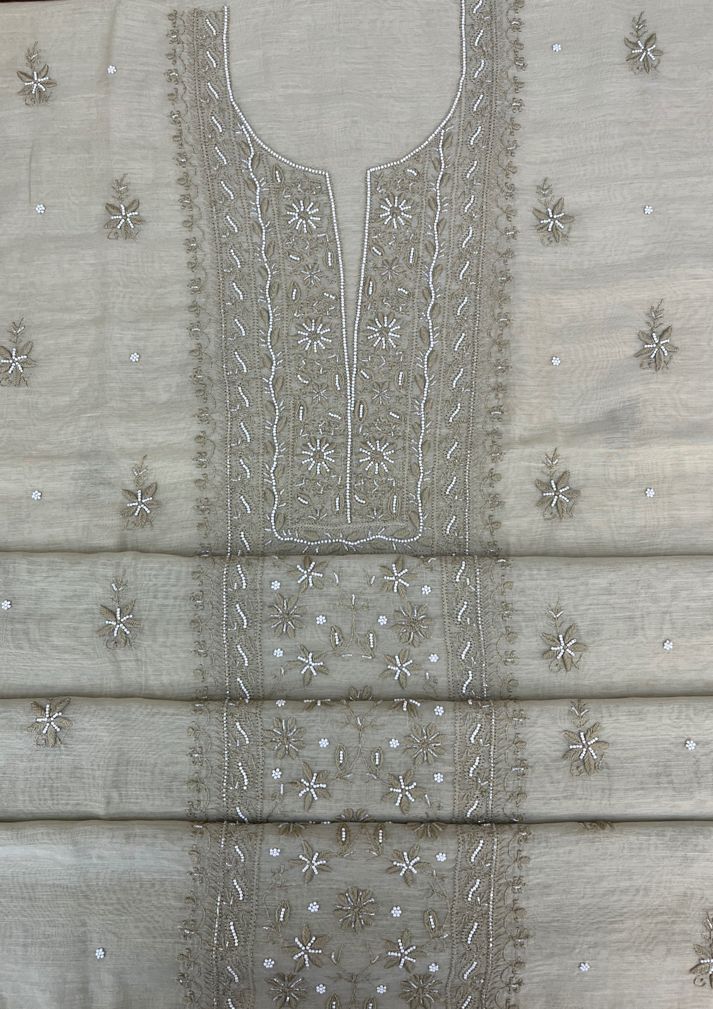 Linen Chikankari Unstitched 2Pc Suit - Beige