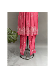 Muslin Chikankari Co-ord Set - Fuchsia Pink