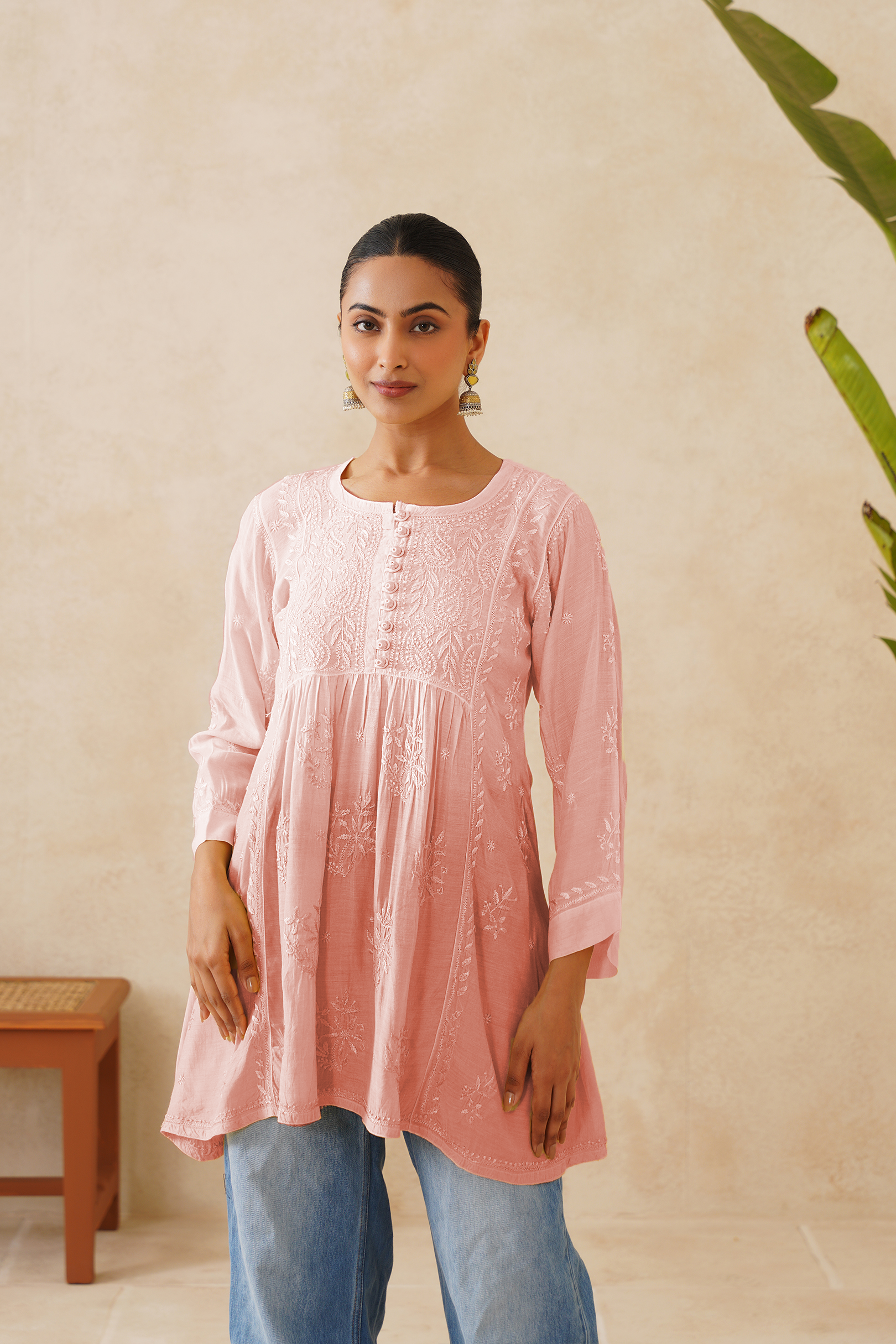 Muslin Short Kurti - Ombre Rose Pink