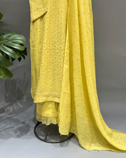Tissue Chikankari Muqaish Suit Set - Sunflower Yellow