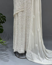 Pure Georgette Chikankari Unstitch Anarkali - White