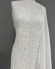 Viscose Chikankari Unstitched Suit Set - White