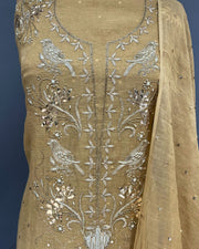 Tissue Chikankari unstitch 2pc Suit - Honey Gold
