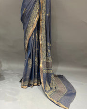 Tissue Chikankari Saree - Midnight Blue
