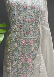 Organza Chikankari Unstitched Suit Set - Ivory