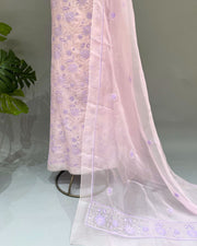 Chikankari Organza Unstitched Suit - Pink