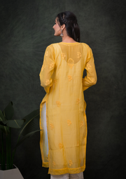 Mul Chikankari Long Kurti - Sunshine Yellow