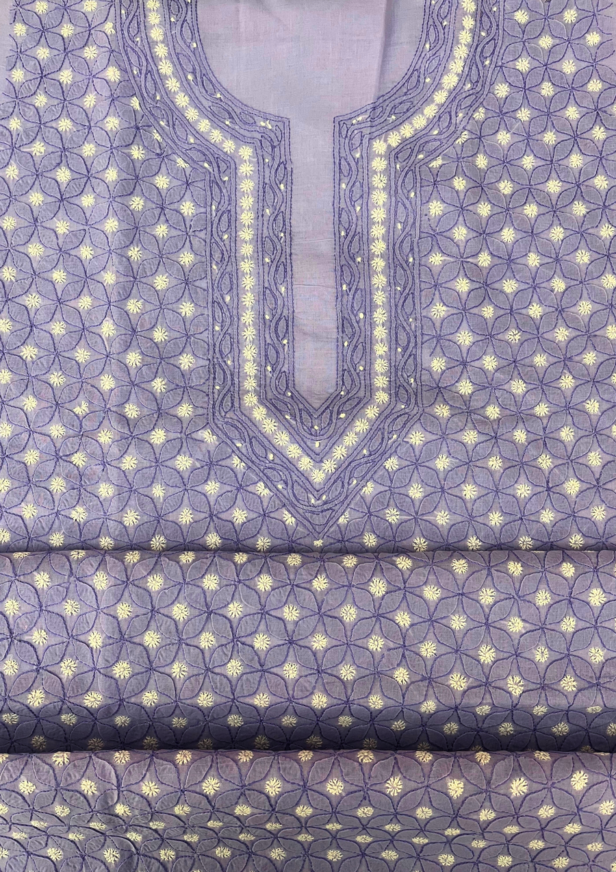 Cotton Chikankari Unstitched Suit - Blue