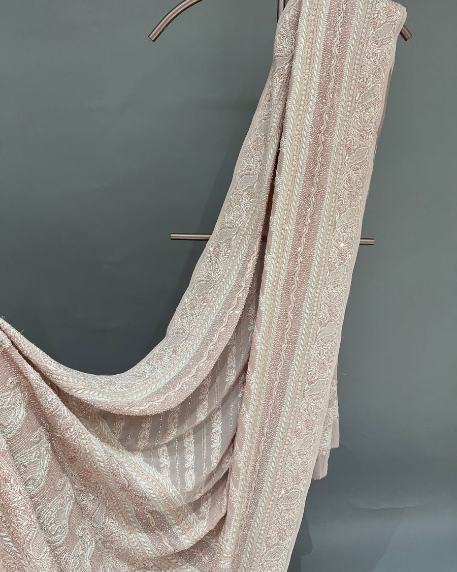 Pure Georgette Chikankari Unstitched Lehnga - Dusty Pink