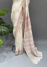 Chanderi Chikankari Saree - Ivory