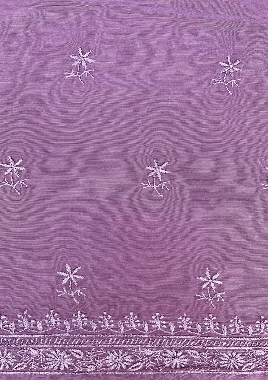 Chanderi Chikankari Unstitched Mens Kurta - Mauve