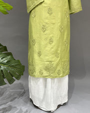 Chanderi Chikankari Long Kurti - Parrot Green