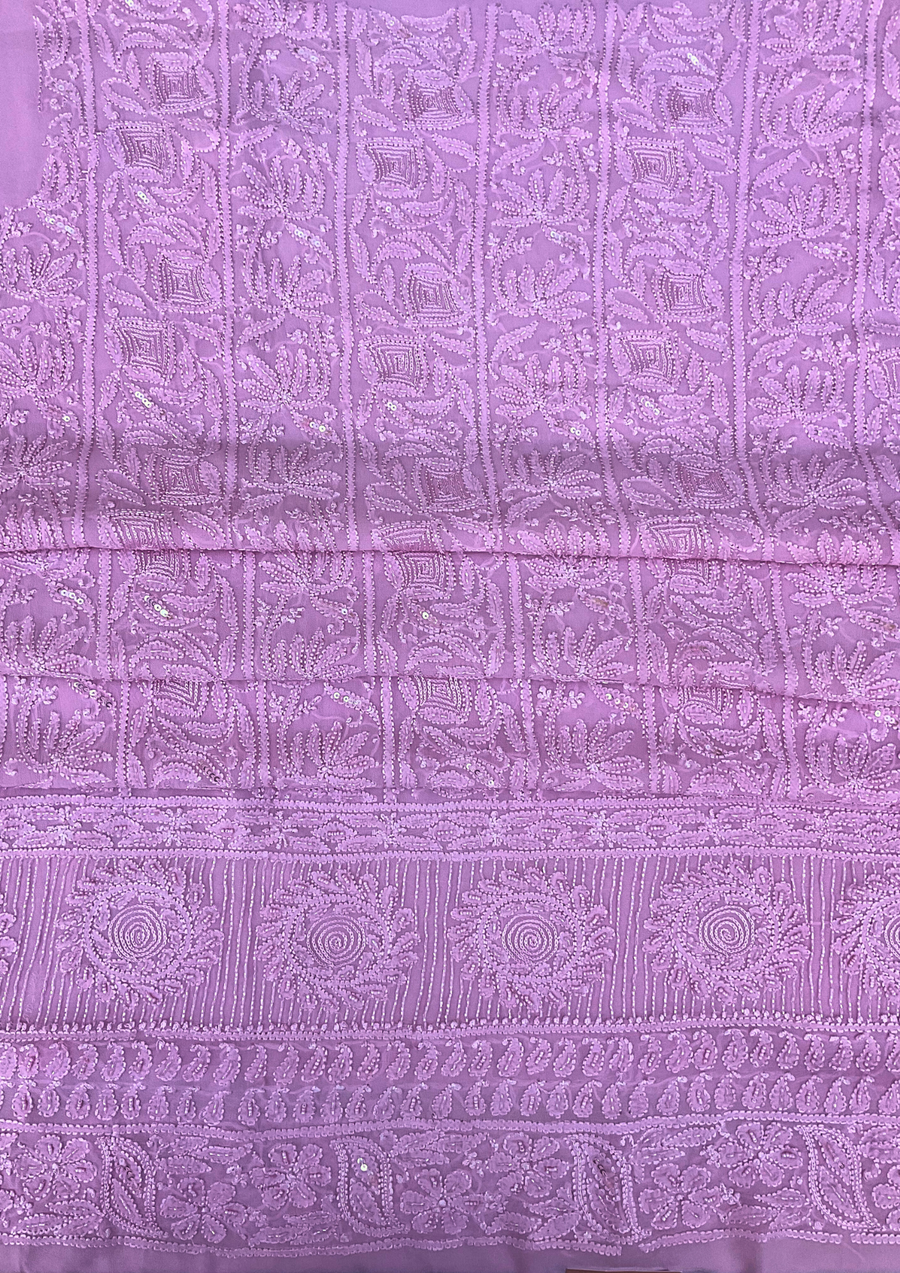 Chikankari Vescouse Unstitched Suit - Mauvish Pink