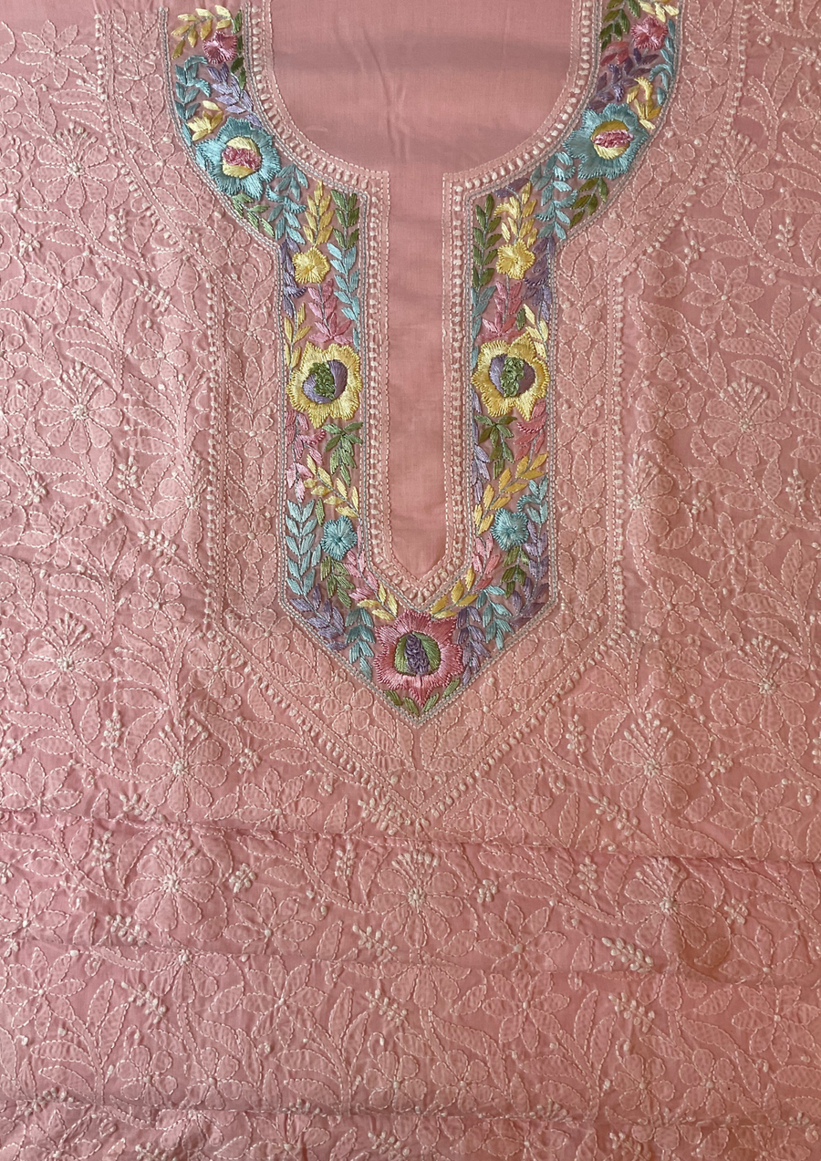 Cotton Chikankari Unstitched Suit - Baby Pink