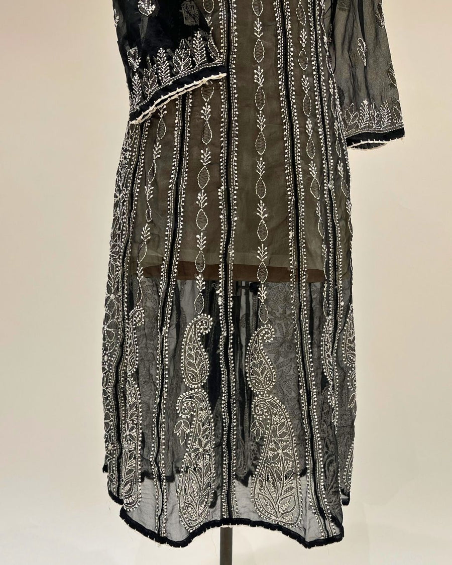 Georgette Anarkali Chikankari Kurta - Black
