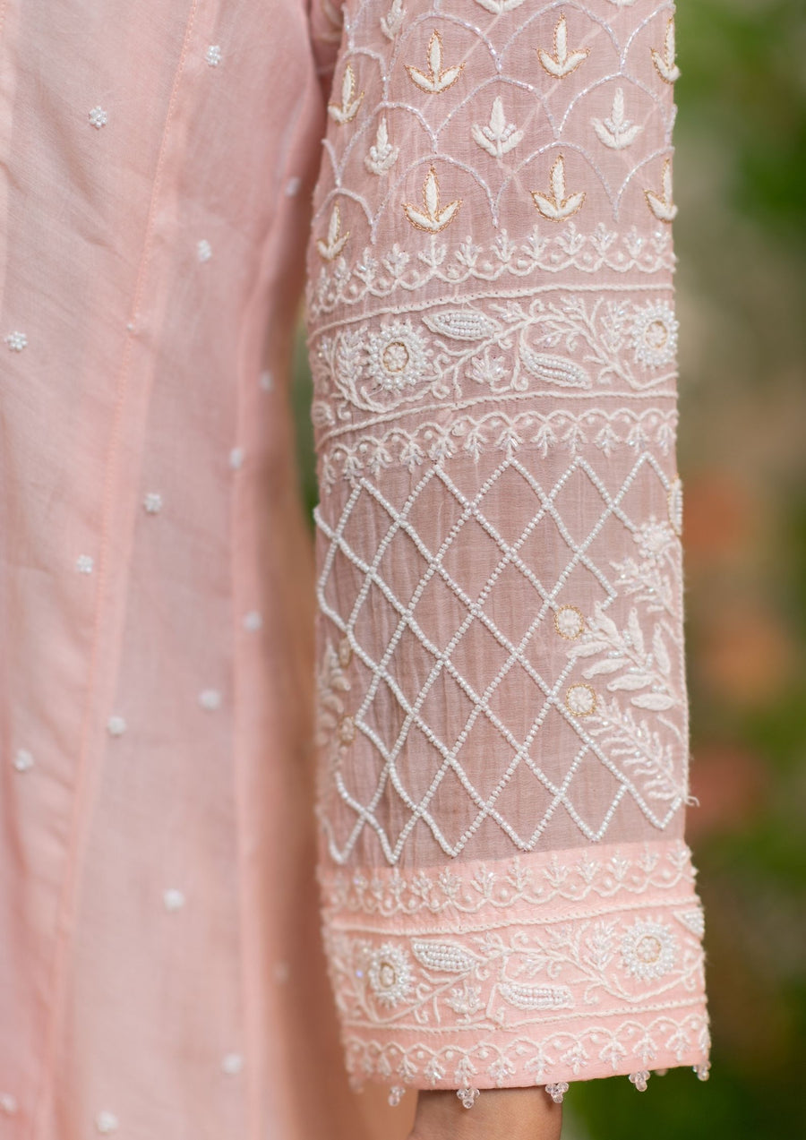 Mul Chanderi Anarkali - Salmon pink