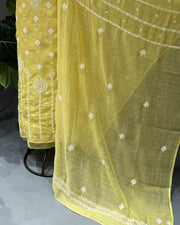 Mul Chanderi Chikankari Unstich 2pc suit - Butter Yellow
