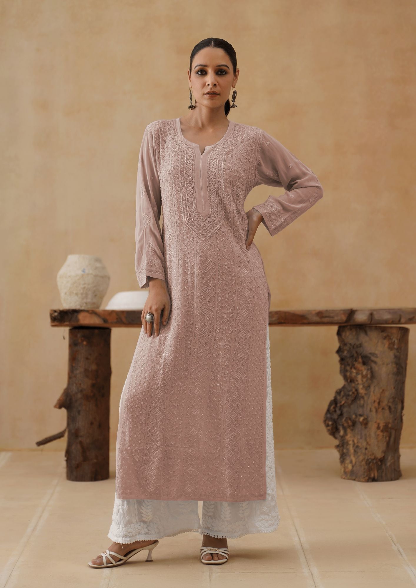 Georgette Long Kurti  - dusty petal