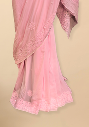 Georgette Chikankari Saree - Pink