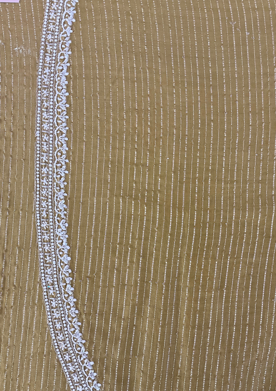 Chanderi Chikankari Unstitched Mens Kurta - Mustard Yellow