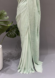 Chikankari Viscose Saree- Mint Green