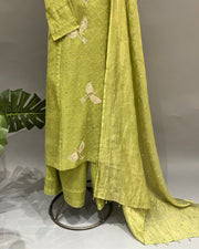 Tissue Chikankari Stitch 3pc Suit - Avocado Green