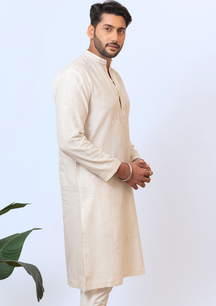 Chanderi Men's Kurta - Cream White