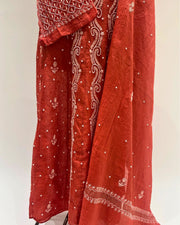 Tissue Chikankari Unstitched Anarkali  - Red Gold