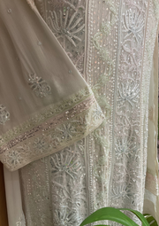 Pure Georgette Semistitched Chikankari Anarkali  - White