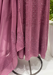 Viscose Chikankari Semistitched Anarkali- Plum